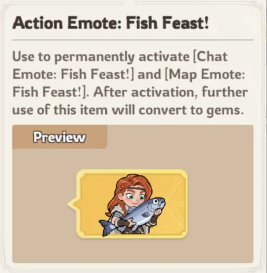 The Fish Feast action emote from the Lordrush Fishing Tournament: a permanent chat and map emote of an angler hugging a large fish, from the Fishing Guild